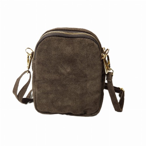 Mała brązowa skórzana zamszowa brązowa torebka rowerówka damska czekoladowa crossbody z paskiem na codzień