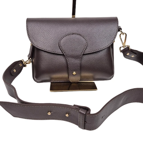 Vera Pelle mała czekoladowa torebka listonoszka skórzana  instagramka XL brązowa włoska torebka crossbody saszetka skóra naturalna licowa