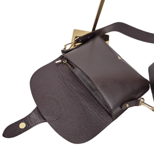 Vera Pelle mała czekoladowa torebka listonoszka skórzana  instagramka XL brązowa włoska torebka crossbody saszetka skóra naturalna licowa
