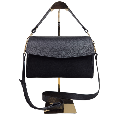 Borse in Pelle zamszowo-licowa torebka na co dzień, listonoszka torebka crossbody czarna
