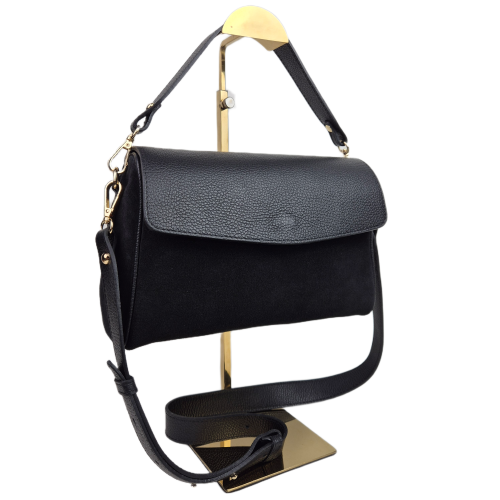 Borse in Pelle zamszowo-licowa torebka na co dzień, listonoszka torebka crossbody czarna