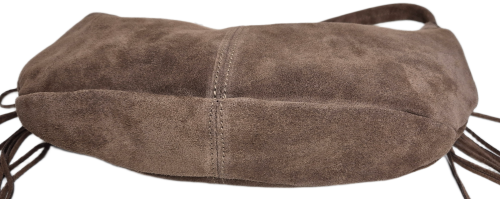 Borse in Pelle włoska torebka zamszowa typu banan zamszowa beżowa taupe skóra naturalna torebka hobo bag z frędzlami stylowy banan boho