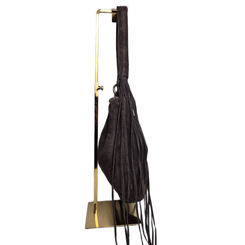 Borse in Pelle włoska torebka zamszowa typu banan zamszowa brązowa czekoladowa skóra naturalna torebka hobo bag z frędzlami stylowy banan boho