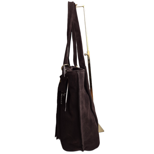 Laura Biaggi torebka damska typu shopper zamszowa skóra naturalna brązowa czekoladowa elegancka pojemna włoska torebka shopper do pracy na co dzień TS-AB926