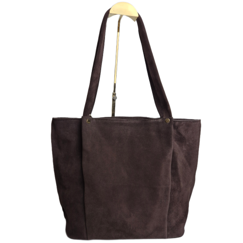 Laura Biaggi torebka damska typu shopper zamszowa skóra naturalna brązowa czekoladowa elegancka pojemna włoska torebka shopper do pracy na co dzień TS-AB926