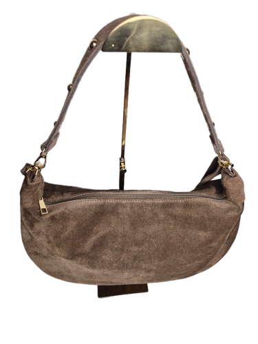 Borse in Pelle duża pojemna zamszowa skórzana torebka damska hobo bag półksiężyc z ćwiekami brązowa mocha mokka skóra naturalna włoska na codzień z paskiem na ramię 