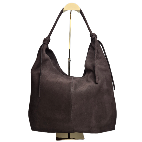 Vera Pelle włoska torebka damska zamszowa hobo bag brązowa czekoladowa boho z frędzlami skóra naturalna zamszowa torebka worek brązowy pojemny