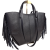 Borse in Pelle duża czarna włoska torebka shopper z frędzlami skóra naturalna boho włoska pojemna shopperka licowa czarna