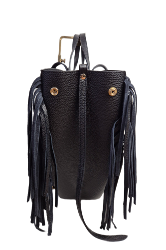 Borse in Pelle duża czarna włoska torebka shopper z frędzlami skóra naturalna boho włoska pojemna shopperka licowa czarna