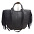 Borse in Pelle duża czarna włoska torebka shopper z frędzlami skóra naturalna boho włoska pojemna shopperka licowa czarna
