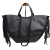Borse in Pelle duża czarna włoska torebka shopper z frędzlami skóra naturalna boho włoska pojemna shopperka licowa czarna