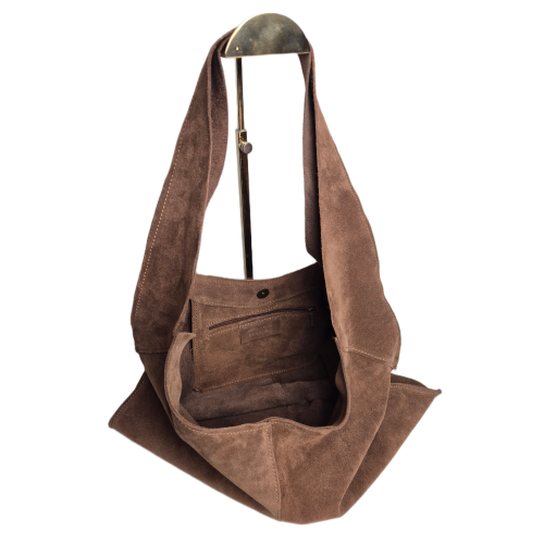 Borse in Pelle włoska torebka hobo bag worek skóra naturalna zamszowa brązowa skórzany worek zamszowy