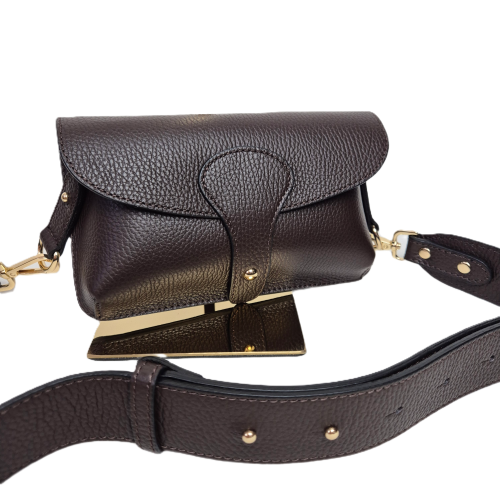 Vera Pelle mała torebka listonoszka skórzana brązowa czekoladowa instagramka włoska torebka crossbody saszetka skóra naturalna licowa
