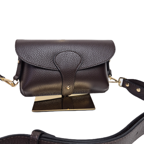 Vera Pelle mała torebka listonoszka skórzana brązowa czekoladowa instagramka włoska torebka crossbody saszetka skóra naturalna licowa