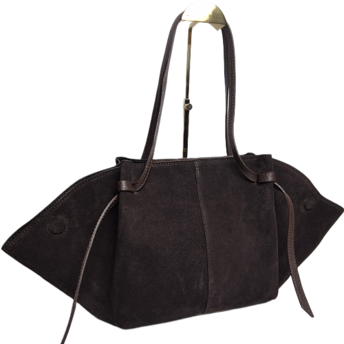 Borse in Pelle duża pojemna torebka shopper z magnesami zamszowa brązowa czekoladowa skóra naturalna zamszowa włoska pojemna torebka shopperka z napami