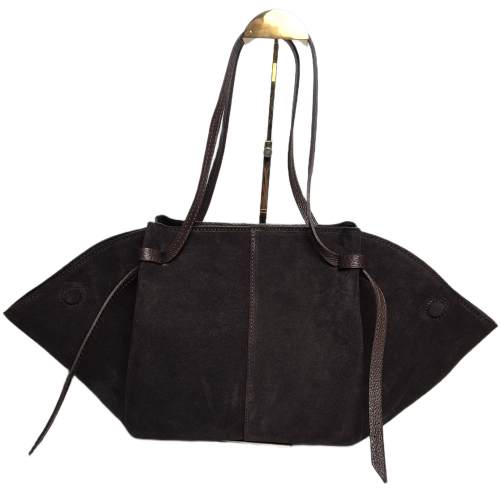 Borse in Pelle duża pojemna torebka shopper z magnesami zamszowa brązowa czekoladowa skóra naturalna zamszowa włoska pojemna torebka shopperka z napami