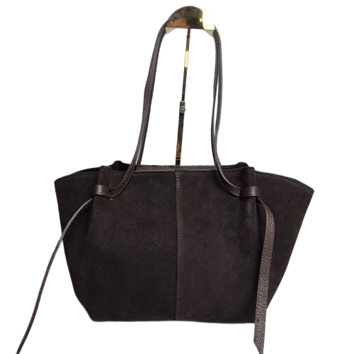 Borse in Pelle duża pojemna torebka shopper z magnesami zamszowa brązowa czekoladowa skóra naturalna zamszowa włoska pojemna torebka shopperka z napami