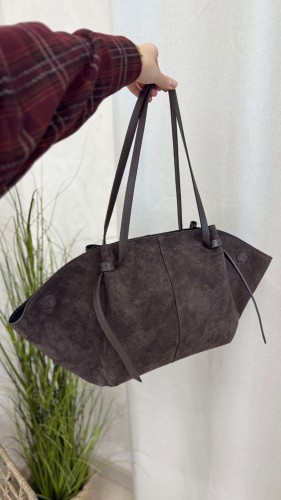 Borse in Pelle duża pojemna torebka shopper z magnesami zamszowa brązowa czekoladowa skóra naturalna zamszowa włoska pojemna torebka shopperka z napami