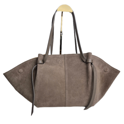 Borse in Pelle duża pojemna torebka shopper z magnesami zamszowa beżowa taupe skóra naturalna zamszowa włoska pojemna torebka shopperka z napami