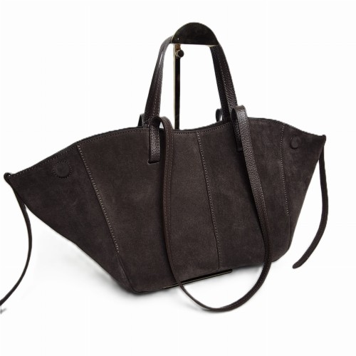Laura Biaggi duża torebka damska shopper bag czekoladowa brązowa skórzana zamszowa włoska skóra naturalna z magnesami idealna na codzień na ramię 