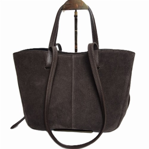 Laura Biaggi duża torebka damska shopper bag czekoladowa brązowa skórzana zamszowa włoska skóra naturalna z magnesami idealna na codzień na ramię 