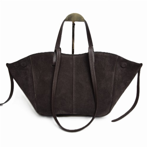 Laura Biaggi duża torebka damska shopper bag czekoladowa brązowa skórzana zamszowa włoska skóra naturalna z magnesami idealna na codzień na ramię 