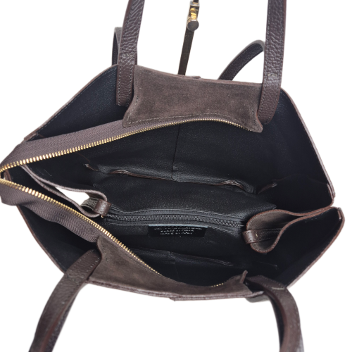 Laura Biaggi duża torebka damska shopper bag czekoladowa brązowa skórzana zamszowa włoska skóra naturalna z magnesami idealna na codzień na ramię 