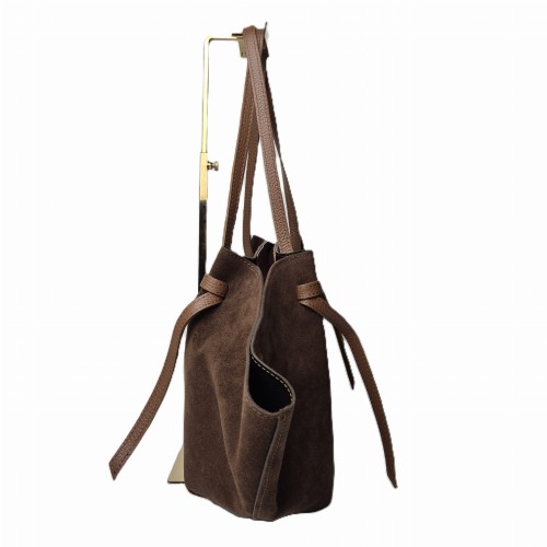 Borse in Pelle duża pojemna torebka shopper z magnesami zamszowa brązowa czekoladowa kasztanowa skóra naturalna zamszowa włoska pojemna torebka shopperka z napami