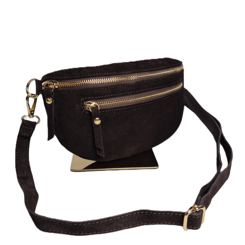 Laura Biaggi, duża zamszowa nerka skórzana brązowa czekoladowa skóra naturalna zamszowa włoska torebka damska listonoszka crossbody TS04-505