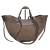Laura Biaggi torebka damska typu mini shopper z napami skóra naturalna beżowa taupe elegancka włoska torebka mini shopper rozpinana z kosmetyczką do pracy na co dzień TS116-45