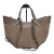 Laura Biaggi torebka damska typu mini shopper z napami skóra naturalna beżowa taupe elegancka włoska torebka mini shopper rozpinana z kosmetyczką do pracy na co dzień TS116-45