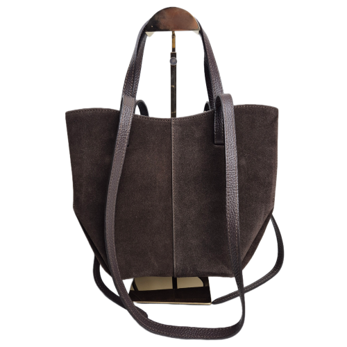 Borse in Pelle włoska torebka zamszowa mini shopper brązowa czekoladowa skóra naturalna z napami elegancka torebka zamszowa z kosmetyczką rozpinana