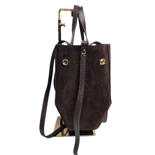 Borse in Pelle włoska torebka zamszowa mini shopper brązowa czekoladowa skóra naturalna z napami elegancka torebka zamszowa z kosmetyczką rozpinana