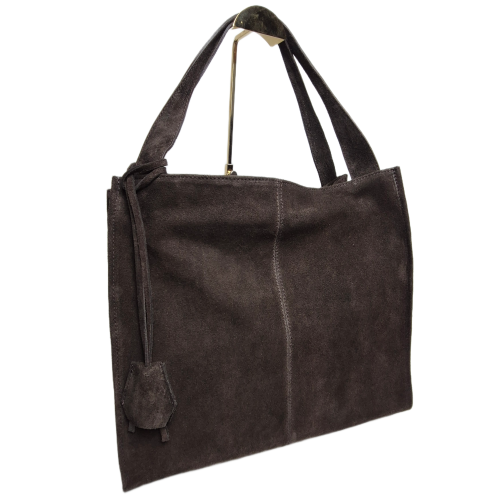 Borse in Pelle włoska torebka zamszowa typu shopper brązowa czekoladowa choco torebka damska typu shopper zamszowy pojemna klasyczna do pracy na co dzień