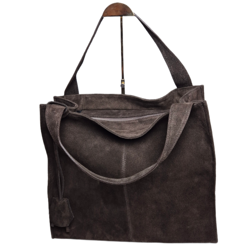 Borse in Pelle włoska torebka zamszowa typu shopper brązowa czekoladowa choco torebka damska typu shopper zamszowy pojemna klasyczna do pracy na co dzień