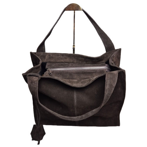 Borse in Pelle włoska torebka zamszowa typu shopper brązowa czekoladowa choco torebka damska typu shopper zamszowy pojemna klasyczna do pracy na co dzień