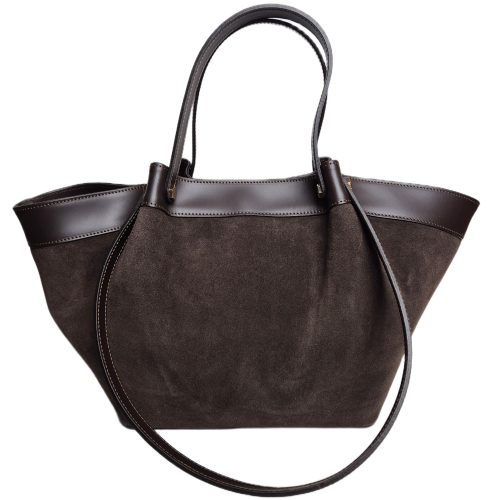 Laura Biaggi torebka damska typu shopper zamszowa brązowa czekoladowa skóra naturalna elegancka włoska torebka zamszowa typu shopper pojemna do pracy na co dzień TS66-6676
