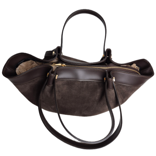 Laura Biaggi torebka damska typu shopper zamszowa brązowa czekoladowa skóra naturalna elegancka włoska torebka zamszowa typu shopper pojemna do pracy na co dzień TS66-6676